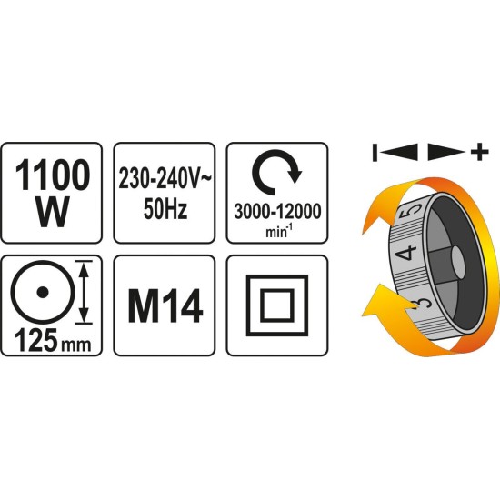 Elektromos sarokcsiszoló fordulatszám szabályzós M14 125 mm 1100 W YATO