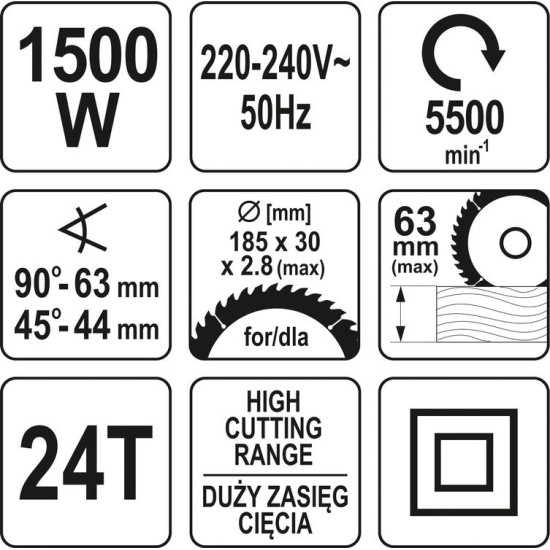 Elektromos körfűrész 185 mm 1500 W YATO