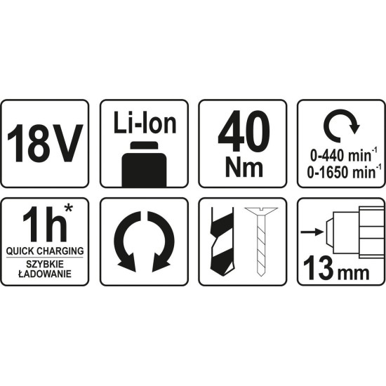 Akkus fúrócsavarozó 18 V Li-ion (akku és töltő nélküll) YATO