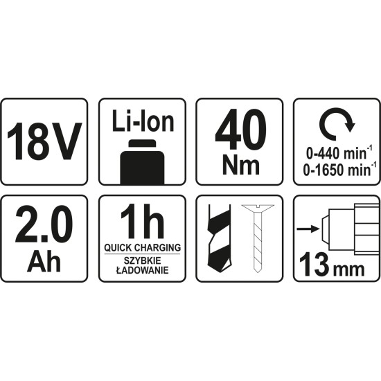 Akkus fúrócsavarozó 18 V Li-ion (1 x 2,0 Ah akku + töltő) YATO