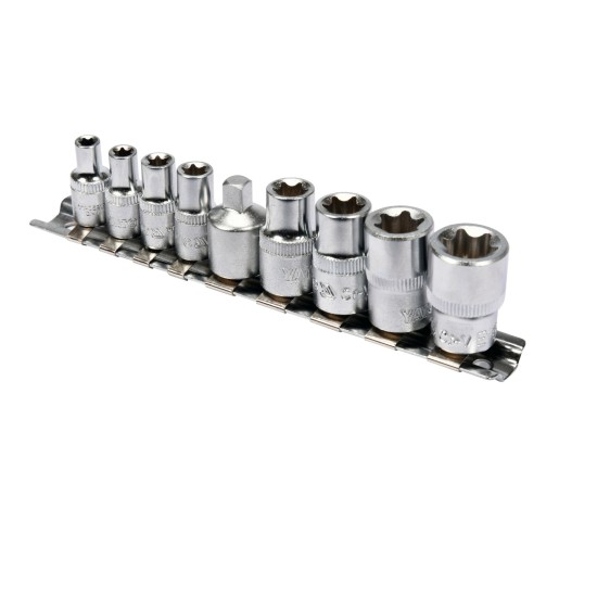 Dugókulcs készlet 9 részes Torx 1/4": E5-E8, 3/8": E10-E16 YATO