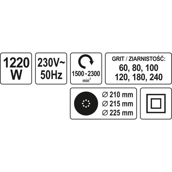 Elektromos kézi falcsiszoló 225 mm 1220 W YATO