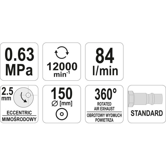 Pneumatikus excenter csiszológép könnyített 150 mm YATO