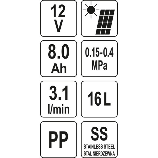 YATO Akkus és napelemes háti permetező szett 16 liter ( 12 V/ 8,0 Ah ) 