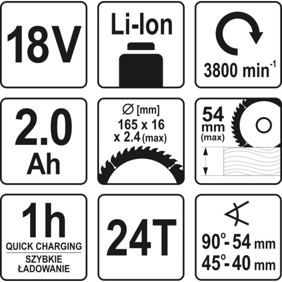 YATO Akkus körfűrész 18V 2,0 Ah akku + töltő