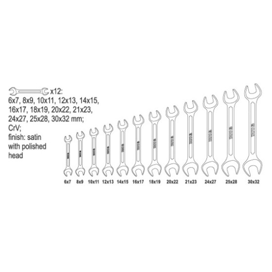 Villáskulcs készlet 12 részes 6-32 mm CrV YATO