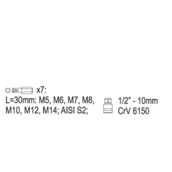 Bit készlet 8 részes RIBE M5-M14 L=30 mm 1/2" YATO