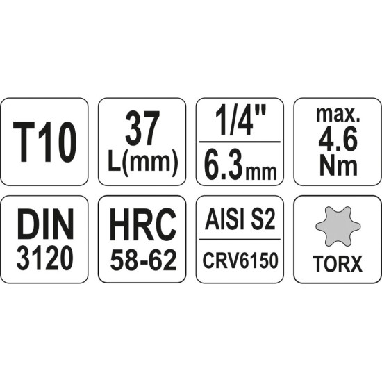 Bithegy dugófejjel T10 1/4" 37 mm CrV YATO