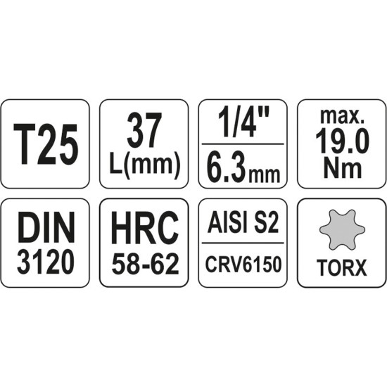 Bithegy dugófejjel T25 1/4" 37 mm CrV YATO