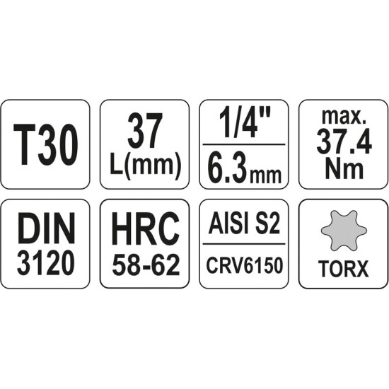 Bithegy dugófejjel T30 1/4" 37 mm CrV YATO