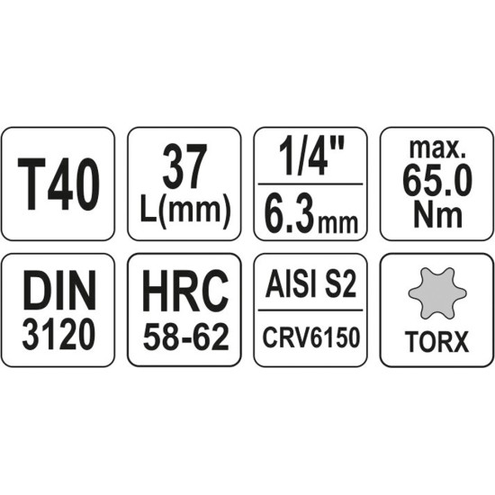 Bithegy dugófejjel T40 1/4" 37 mm CrV YATO