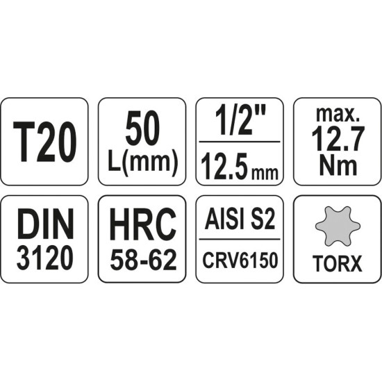 Bithegy dugófejjel T20 1/2" 55 mm CrV YATO