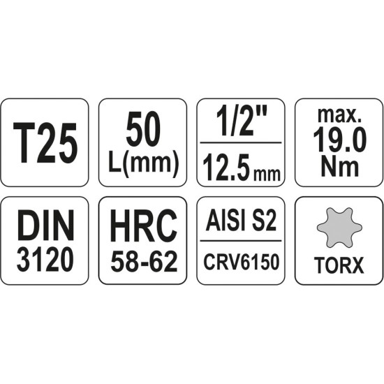 Bithegy dugófejjel T25 1/2" 55 mm CrV YATO