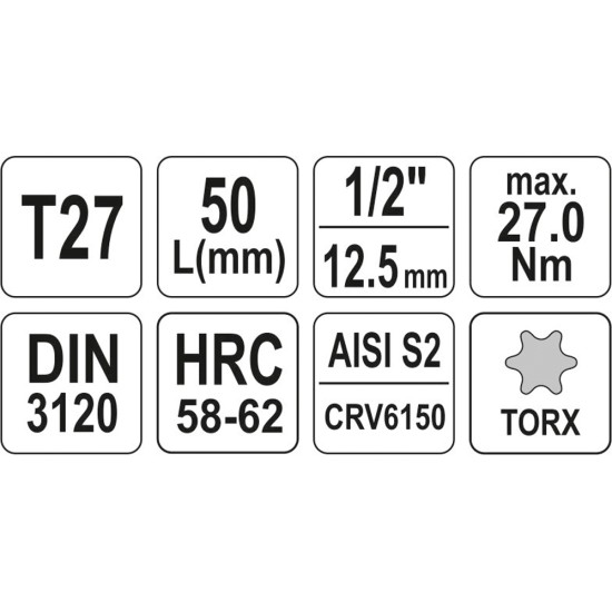Bithegy dugófejjel T27 1/2" 55 mm CrV YATO