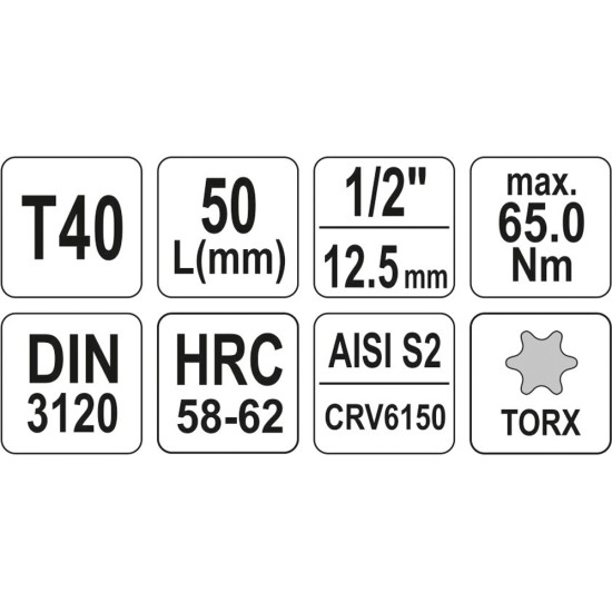 Bithegy dugófejjel T40 1/2" 55 mm CrV YATO