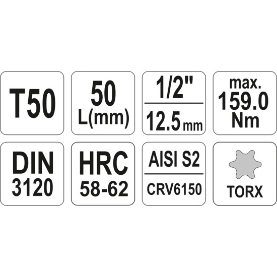 Bithegy dugófejjel T50 1/2" 55 mm CrV YATO