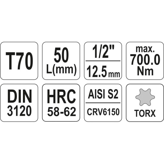 Bithegy dugófejjel T70 1/2" 55 mm CrV YATO