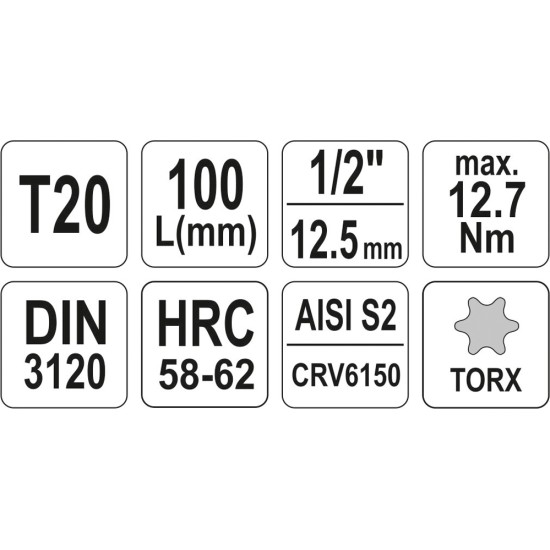 Bithegy dugófejjel T20 1/2" 100 mm hosszú YATO