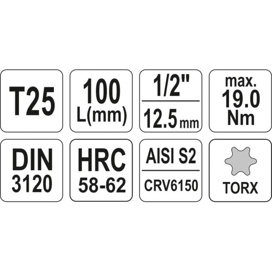 Bithegy dugófejjel T25 1/2" 100 mm hosszú YATO
