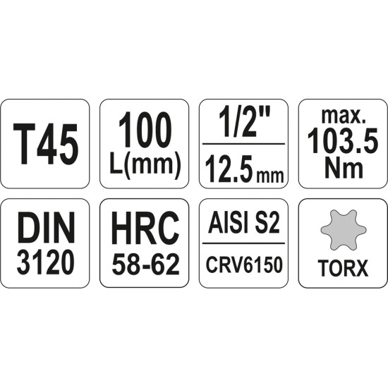 Bithegy dugófejjel T45 1/2" 100 mm hosszú YATO