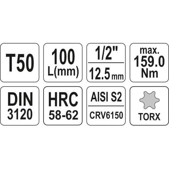 Bithegy dugófejjel T50 1/2" 100 mm hosszú YATO