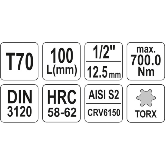 Bithegy dugófejjel T70 1/2" 100 mm hosszú YATO