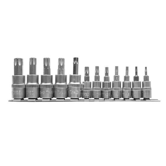 Torx bithegy készlet dugófejjel 12 részes (1/4" L=37 mm T8-T30, 3/8" L=48 mm T40-T55) YATO