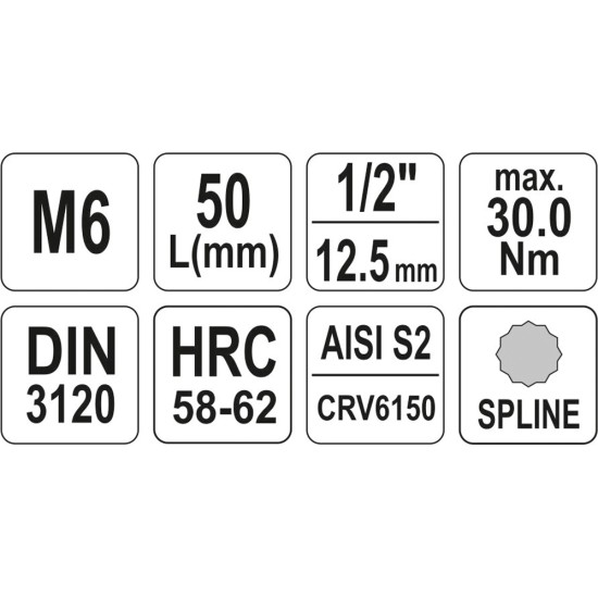 Bithegy dugófejjel SPLINE M6 1/2" 55 mm CrV YATO