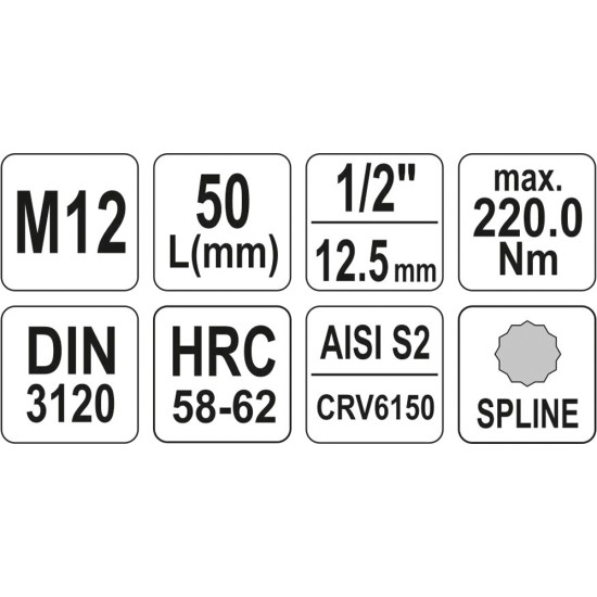 Bithegy dugófejjel SPLINE M12 1/2" 55 mm CrV YATO