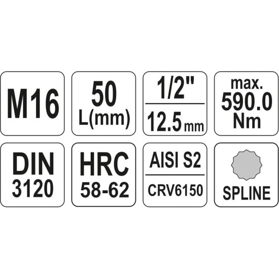 Bithegy dugófejjel SPLINE M16 1/2" 55 mm CrV YATO