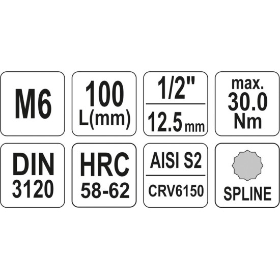 Bithegy dugófejjel SPLINE M6 1/2" 100 mm hosszú YATO
