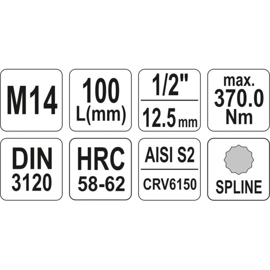Bithegy dugófejjel SPLINE M14 1/2" 100 mm hosszú YATO