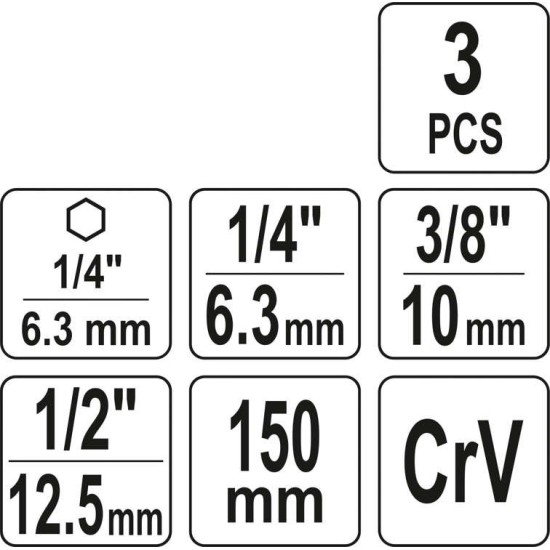 Dugókulcs adapter bitbefogású készlet 3 részes 1/4" - 3/8" - 1/2" YATO