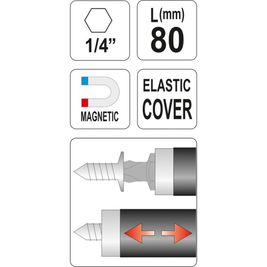 Bithegy-tartó mágneses 1/4" 80 mm (rugalmas borítással) YATO