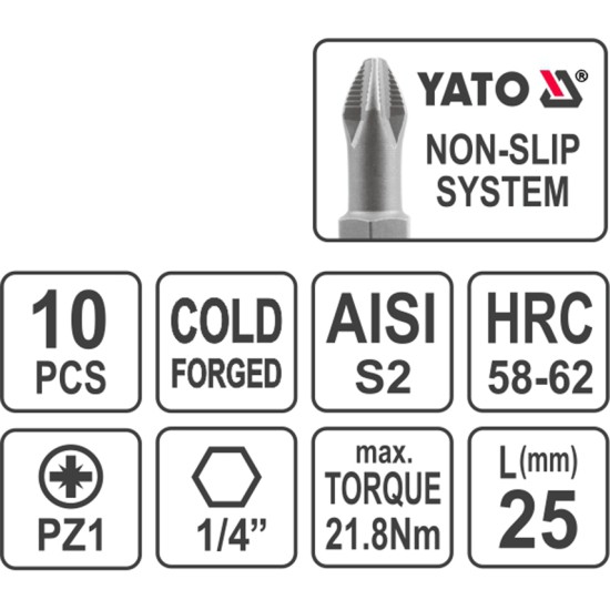 Bithegy PZ1 1/4" 25 mm 10 db/bl YATO