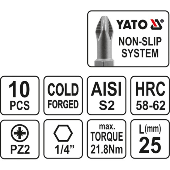 Bithegy PZ2 1/4" 25 mm 10 db/bl YATO