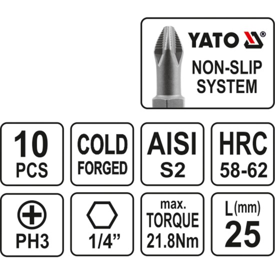 Bithegy PH3 1/4" 25 mm 10 db/bl YATO