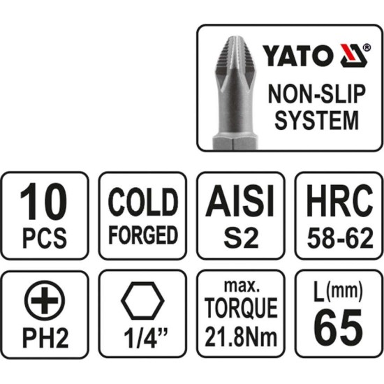 Bithegy PH2 x PH2 1/4" 65 mm (10 db/cs) YATO