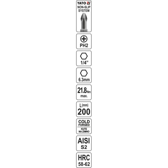 Bithegy PH2 1/4" 200 mm YATO