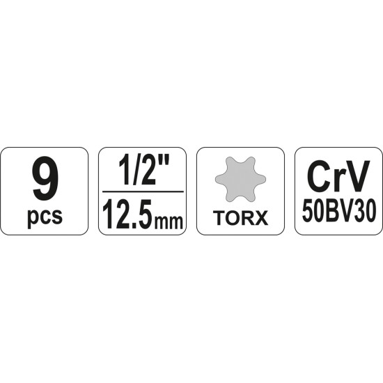 Dugókulcs készlet 9 részes Torx 1/2": E10-E24 YATO