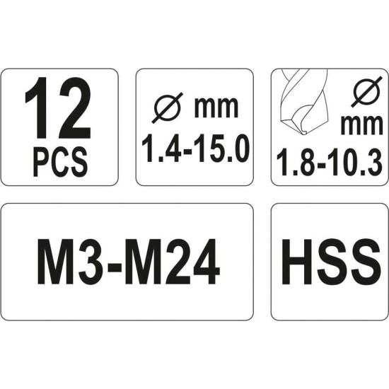 Törtcsavar kiszedő és fúró készlet 12 részes M3-M24 YATO