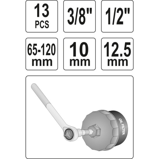 Olajszűrő leszedő készlet 13 részes 3/8" YATO