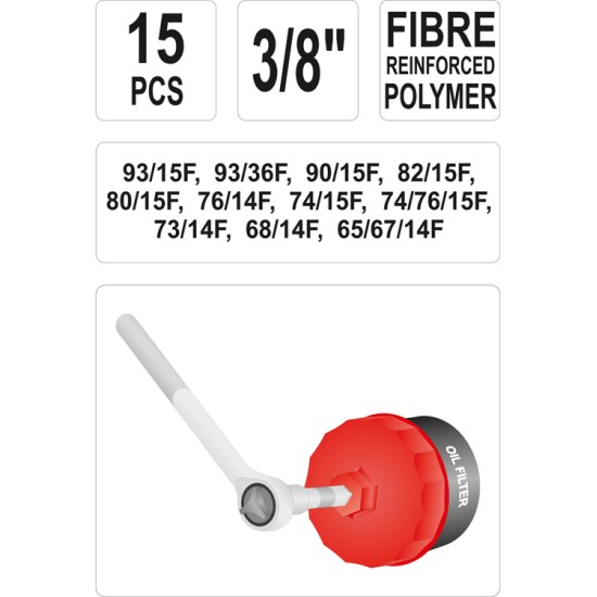 YATO 15 részes tányéros olajszűrű leszedő készlet, 3/8"