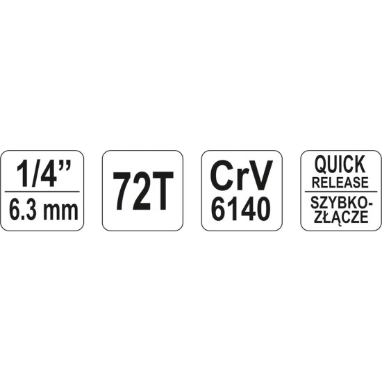 Racsnis hajtószár 1/4" 155 mm 72T CrV YATO