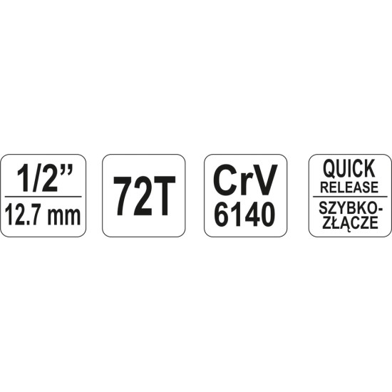 Racsnis hajtószár 1/2" 255 mm 72T hajlított szár, lágy fogantyús CrV YATO