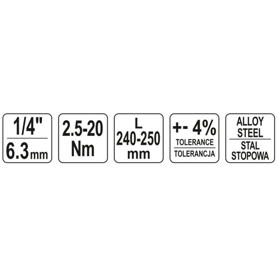 Nyomatékkulcs 1/4" 2,5-20 Nm / 240-250 mm YATO