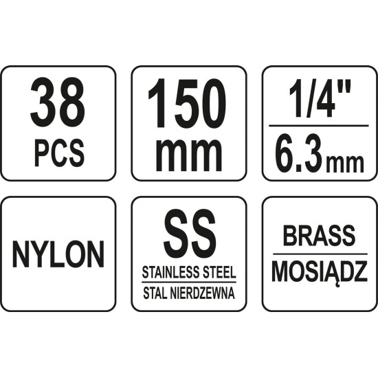 Hengerfej tisztító kefe készlet 38 részes 8-19 mm YATO