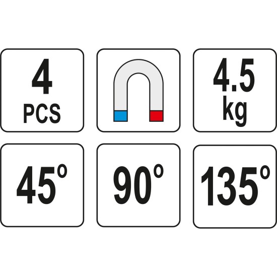 Mini hegesztési munkadarabtartó készlet 4 részes 4,5 kg 45° 90° 135° YATO