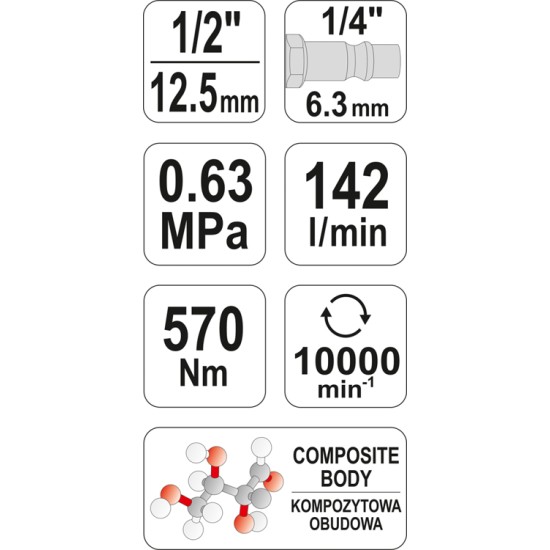 Pneumatikus ütvecsavarozó 1/2" 570 Nm YATO