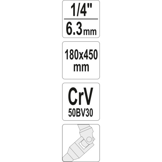 T-alakú hajtókar csuklós 1/4" 450 mm CrV YATO